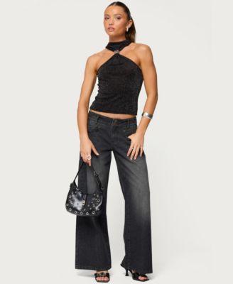 Women's Nalia Gathered Ring Glitter Knit Top