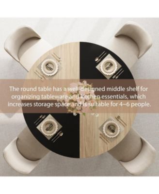 47 in" Round Dining Table for 4, Farmhouse Dining Room Circle Dinner Table,Space Saving Wood Kitchen & Dining Room Furniture