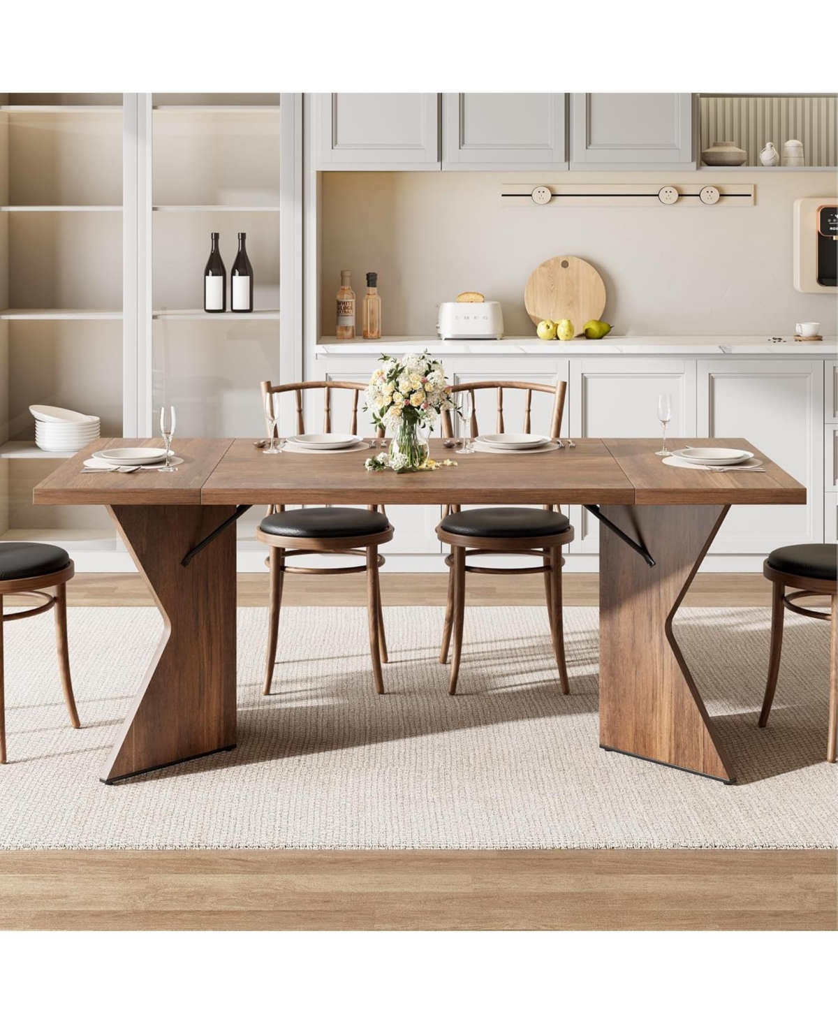 gaomon Senfot 71" Rectangular Dining Table for 6, Rustic Farmhouse Tall Kitchen Table with Large Tabletop, Long Wooden Dining Room Table