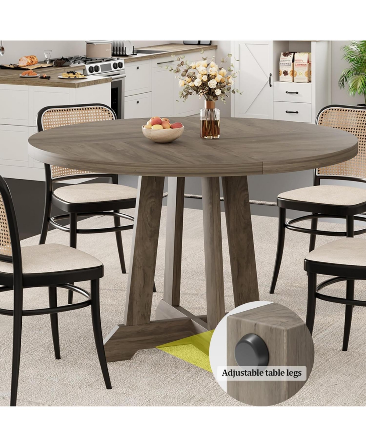 gaomon Round Dining Table for 4 to 6 People, 47" Table, Wooden Kitchen with Sturty Legs, Room Room, Ki