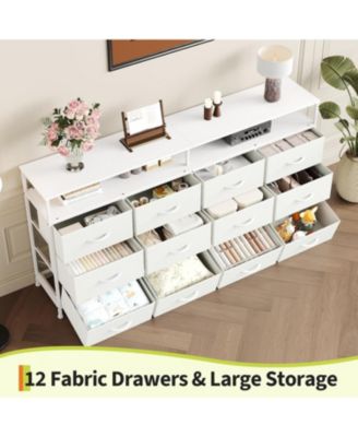 63'' Fabric Long Dresser with 12 Drawers for Bedroom - Dresser TV Stand for 55, 65