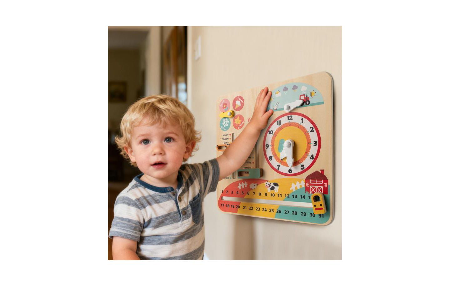 Детская игрушка Slickblue Montessori Wooden Learning Clock, Ages 3+, цвет: Разноцветный — фото 2
