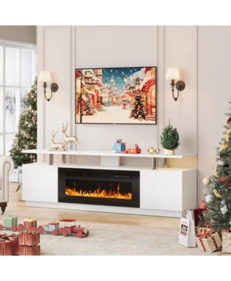 70'' Fireplace TV Stand with 36'' Electric Fireplace, High Gloss Entertainment Center for TVs Up to 80