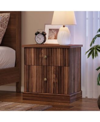 Fluted Nightstand with 2 Drawers, Mid Century Modern Bedside Table for Living Room