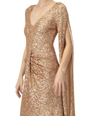 Women's Long Sleeve V-Neck Sequin Evening Dress with Slit