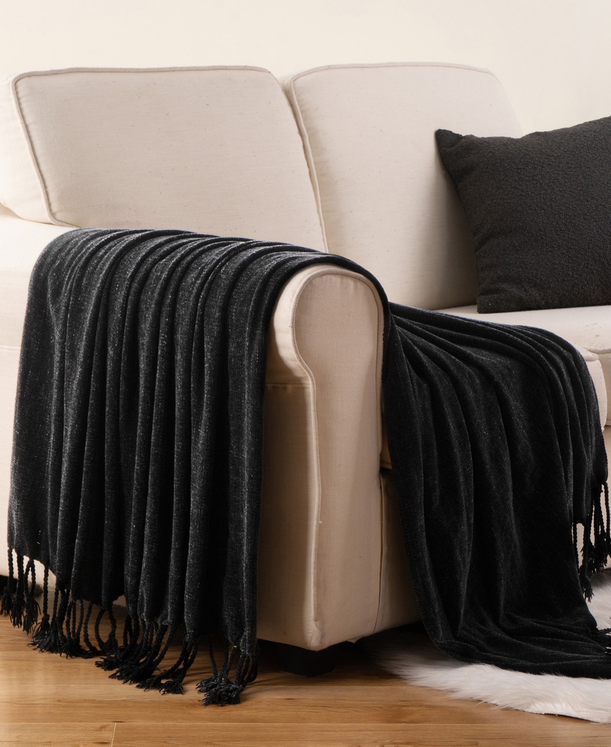 Battilo Lifestyle Chenille Throw with Fringe Tassels, 50" x 60"