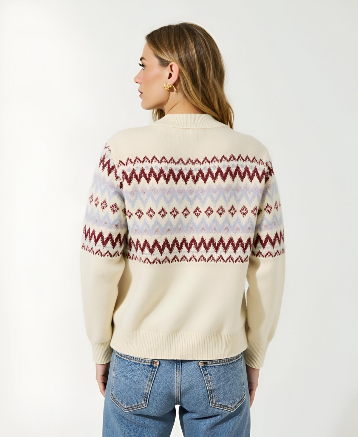 Modenaire Women's Fair Isle Zip-Front Cardigan