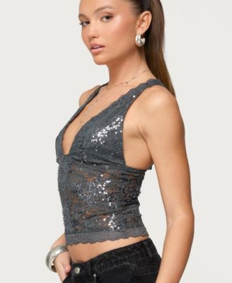 Women's Isabela Sequin Sheer Lace Tank Top