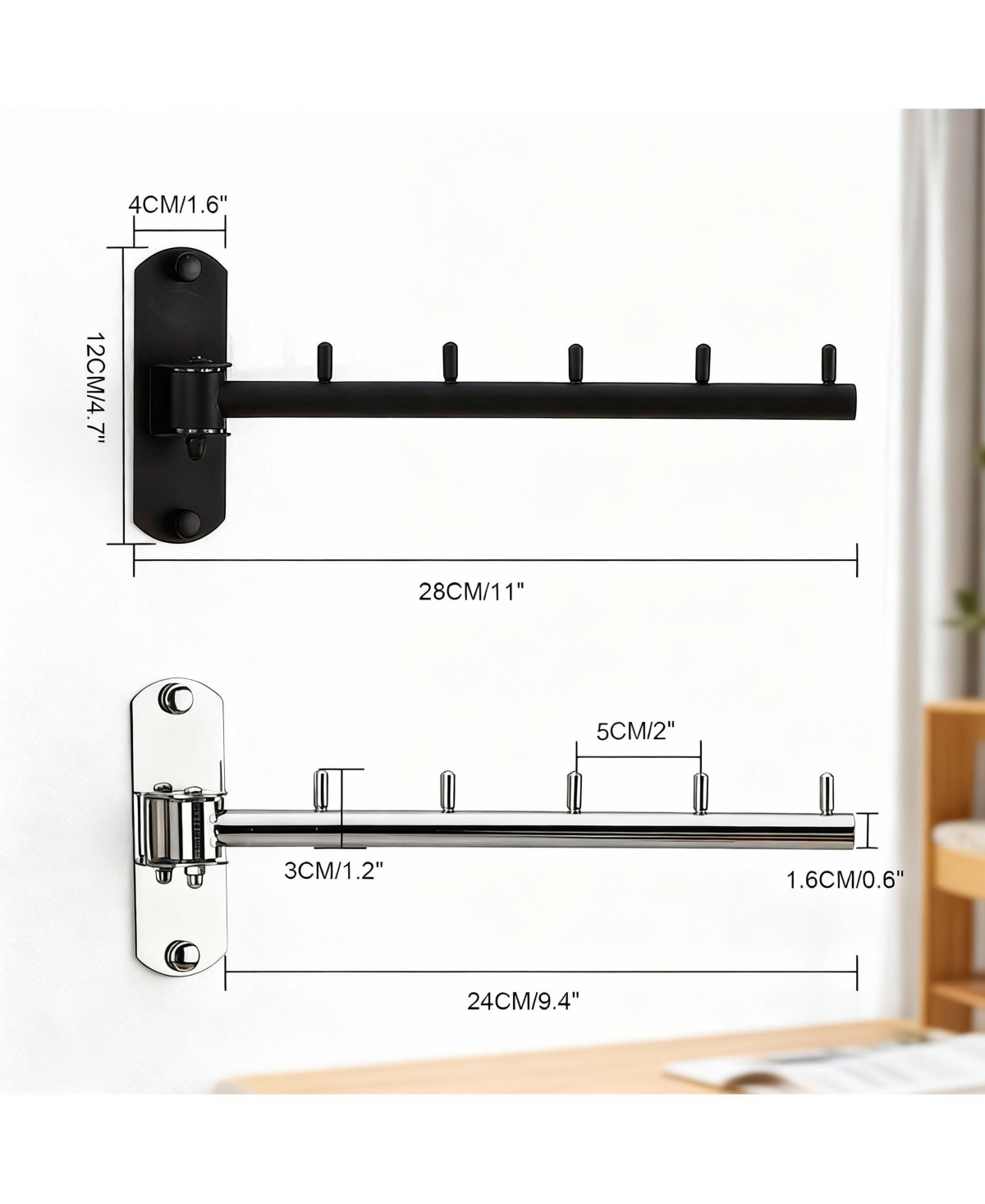 Yigii Pack of 2 Swing Wall Hanger Rack, Stainless Steel, Heavy Duty,Space-saving
