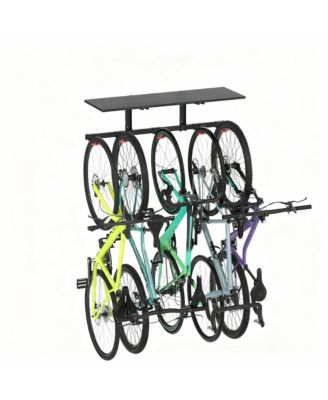 Adjustable Wall Bike Rack, Holds 5 Bikes, 110 lb Shelf, Rubber Coated Hooks, Easy Install