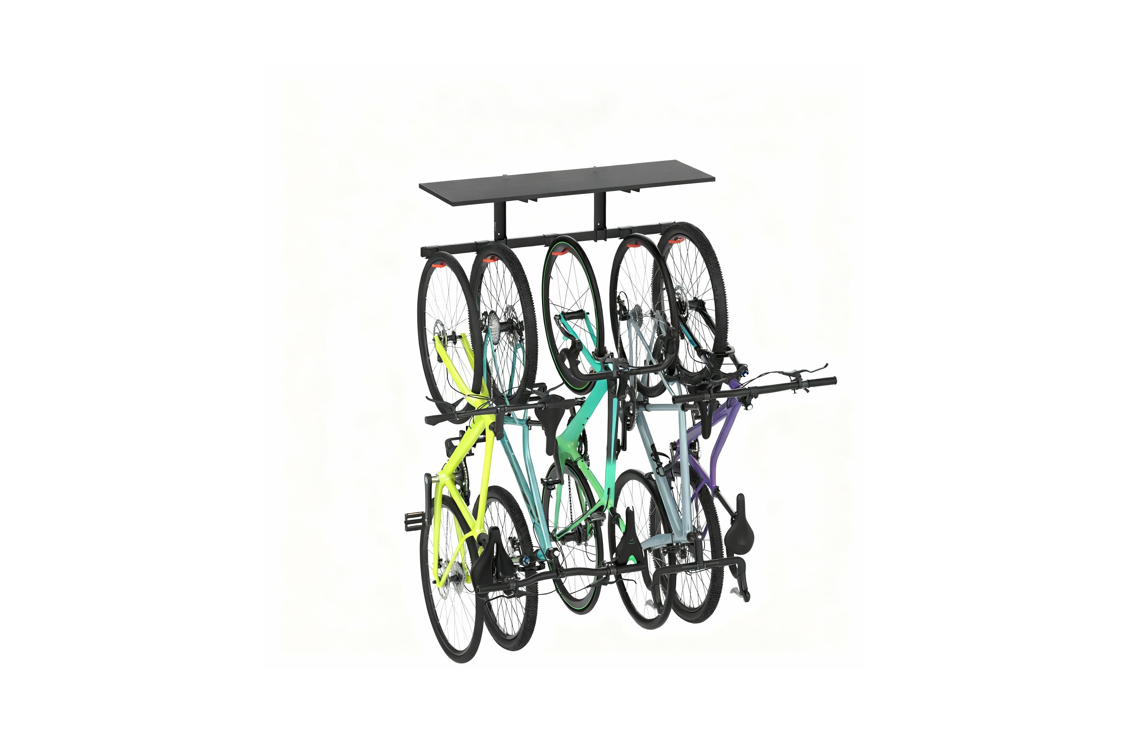Yigii Adjustable Wall Bike Rack, Holds 5 Bikes, 110 lb Shelf, Rubber Coated Hooks, Easy Install