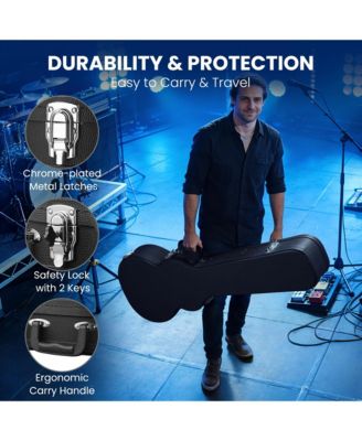 Electric Guitar Wooden Case for LP Les Paul Type w/ Folding Guitar Stand