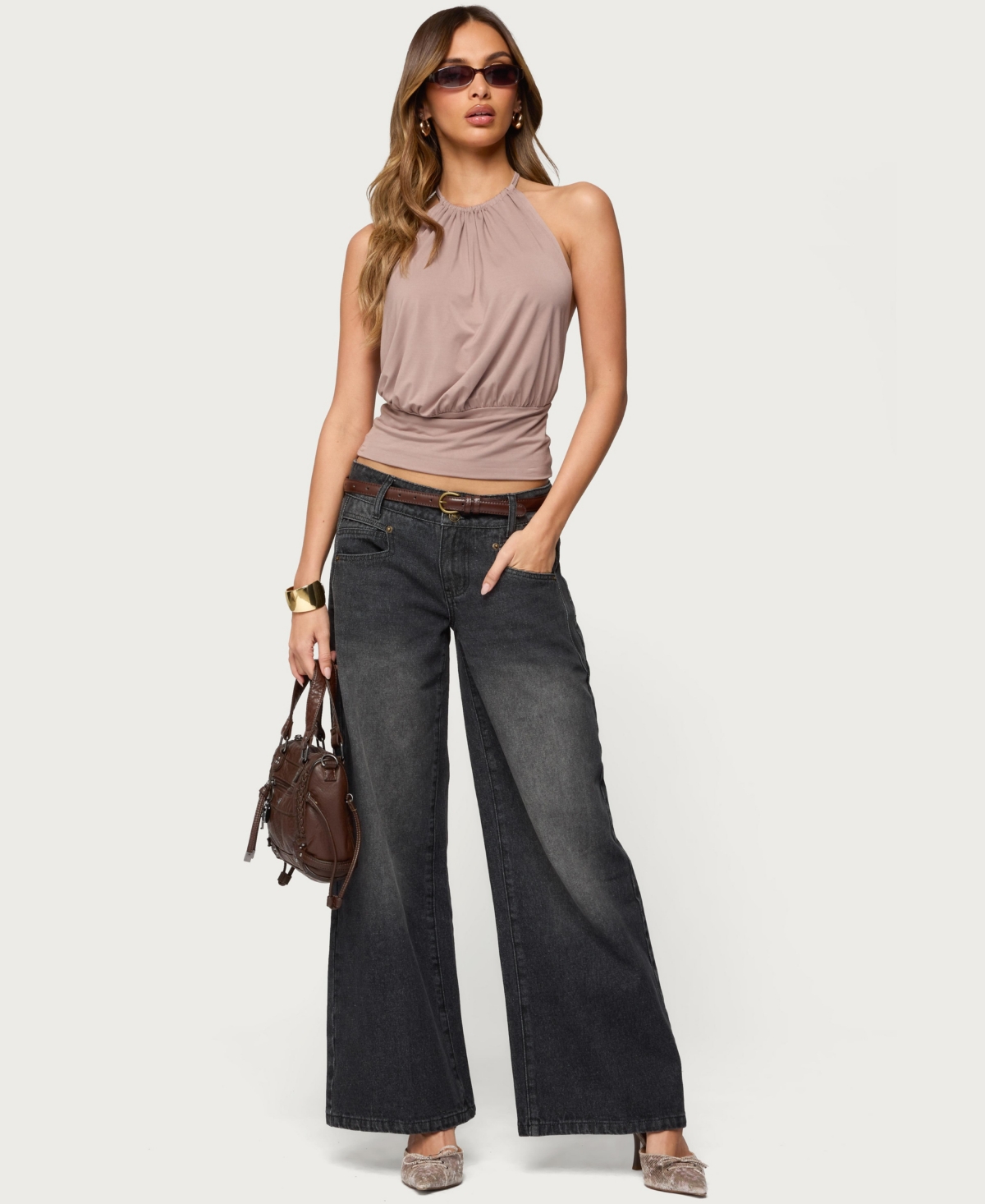 Edikted Women's Charlize Stitched Washed Low Rise Baggy Jeans