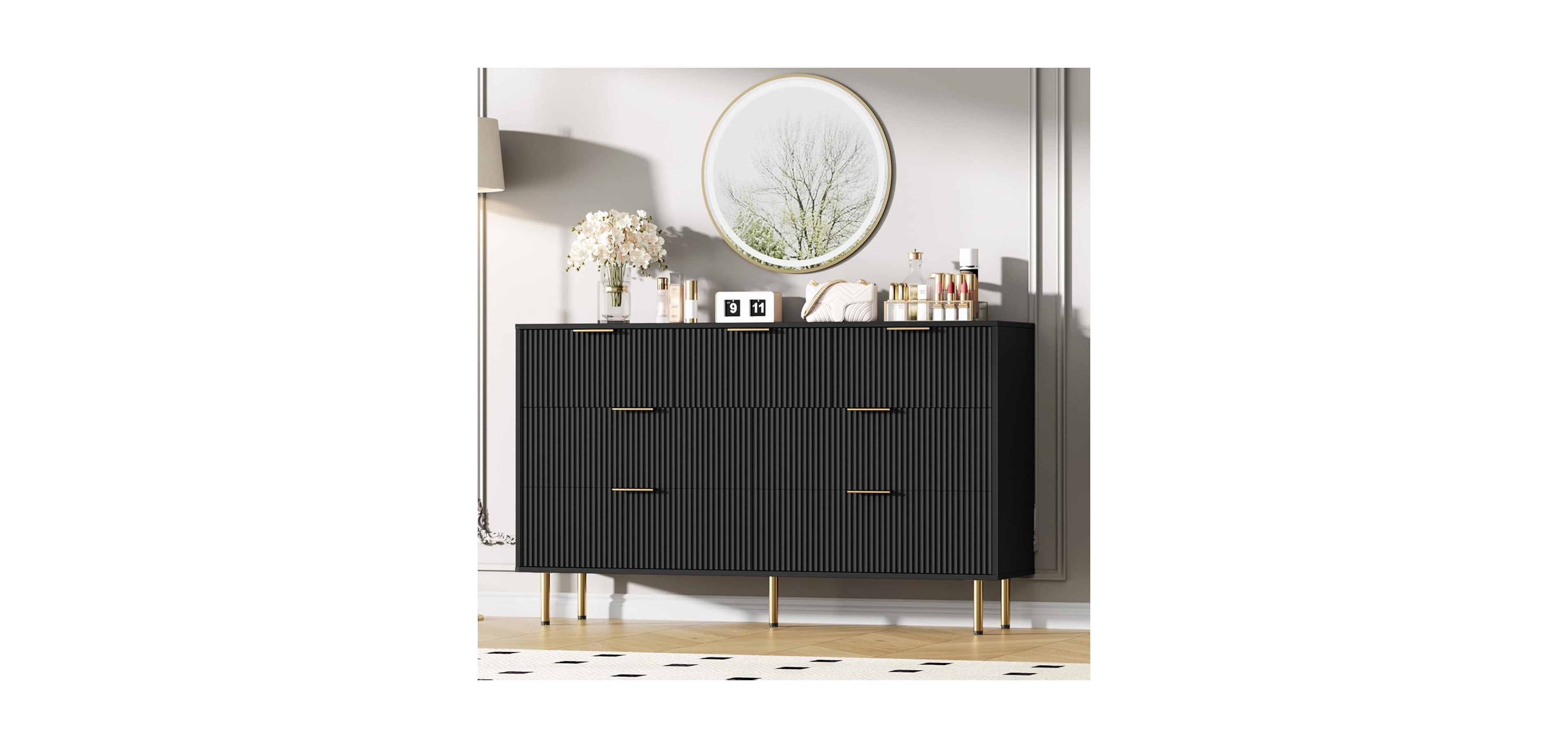 gaomon Fluted Dresser for Bedroom,7 Drawer Dresser with Wide Drawers,Wooden Chest of Drawers,Modern Storage Dressers for Living Room, Closet, Hallway