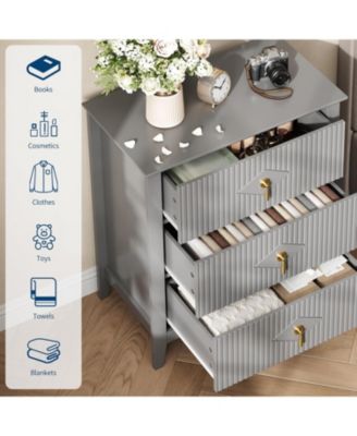 2 Piece Fluted Nightstand Set, 27.5" Wide Bedside Tables with 3 Storage Drawers & Metal Handles for Bedroom