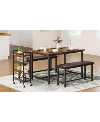 3 Piece Dining Table Set Kitchen Table and Benches for 4 Rectangular Dining Room Table Set with 2 Upholstered Benches