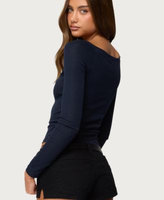 Women's Cameo Boat Neck Button Up Top