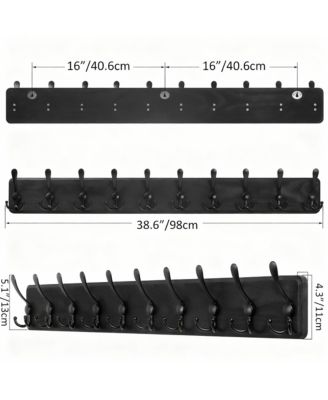 Rustic Wood Coat Rack - 10 Hooks for Coats, Hats, Bags - Wall Mount