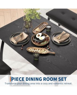 Dining Table Set for 4,Wooden Kitchen Table with Upholstered Bench & 2 Cushion Chairs, Space-Saving Dinette Set for Studio,Kitchen,Dining Room