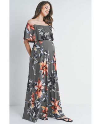 Maternity Off-Shoulder Ruffled Maxi Dress