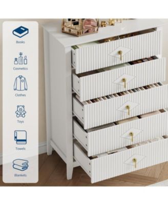 47.2" Wide Fluted Dresser - 6-Drawer Chest with Metal Handles, Bedroom