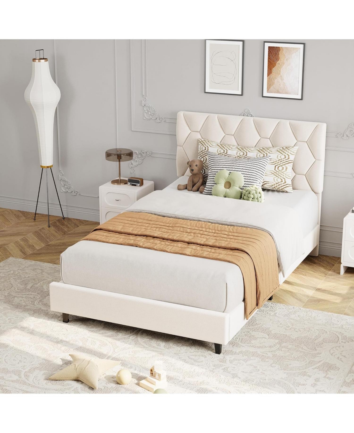 gaomon Bed Frame with Adjustable Headboard, Upholstered Platform Sturdy Wood Slats Support, No Box Spring Needed