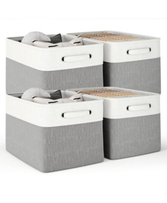 4-Pack Collapsible Storage Baskets with Handles, Linen Fabric Organizer Bins with Metal Frame