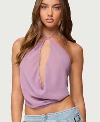 Women's Chiffon Backless Cowl Neck Top