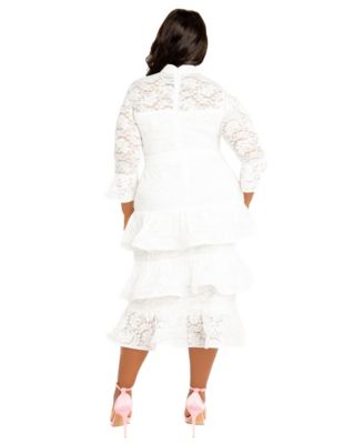 Plus Size Lace Bell Sleeve Tiered Dress