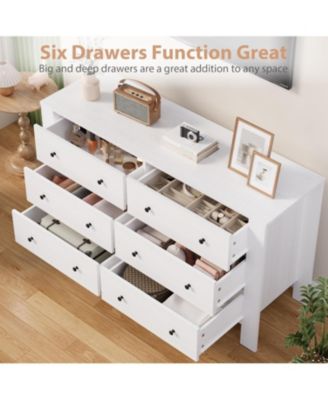 6 Drawer Dresser for Bedroom, Modern Wide Dresser Organizer with Storage Drawers, Wooden Chests of Drawers for Bedroom, Entryway, Hallway, Home