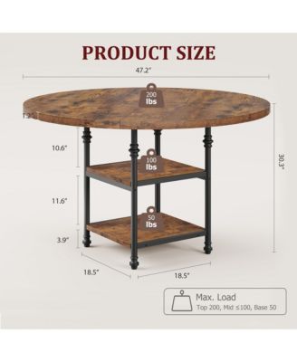 Round Dining Table for 4-6 People 47 Inch with 2-Layer Storage Shelf, Farmhouse-Style Wooden Table