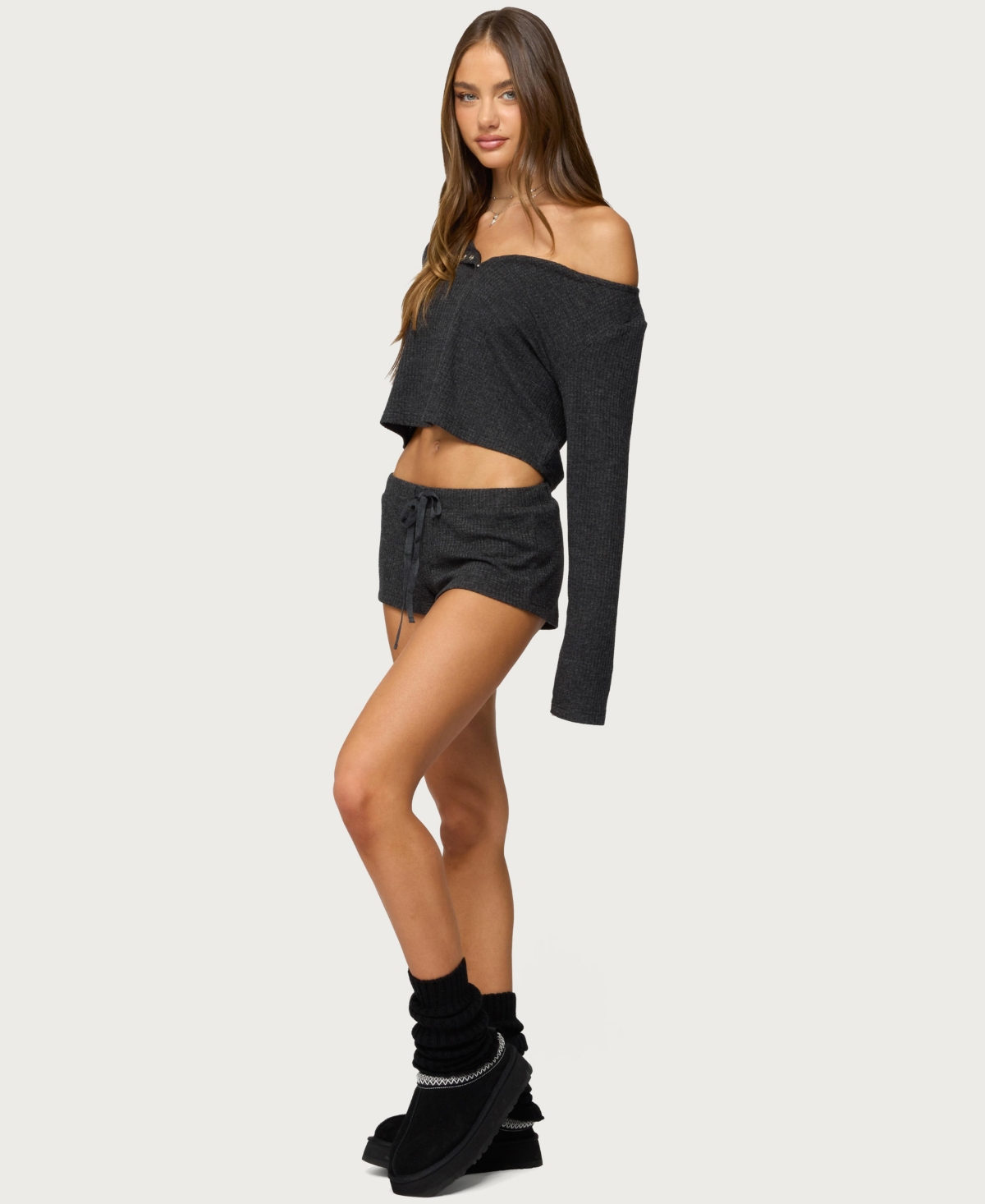 Edikted Womens Teddy Waffle Shorts