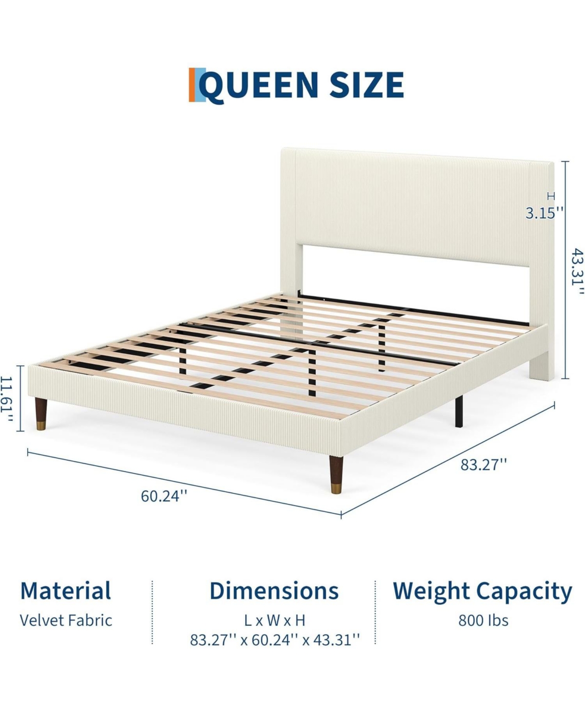 gaomon Bed Frame with Headboard, Corduroy Upholstered Platform Wooden Slats Support - No Box Spring Needed & Noise Free