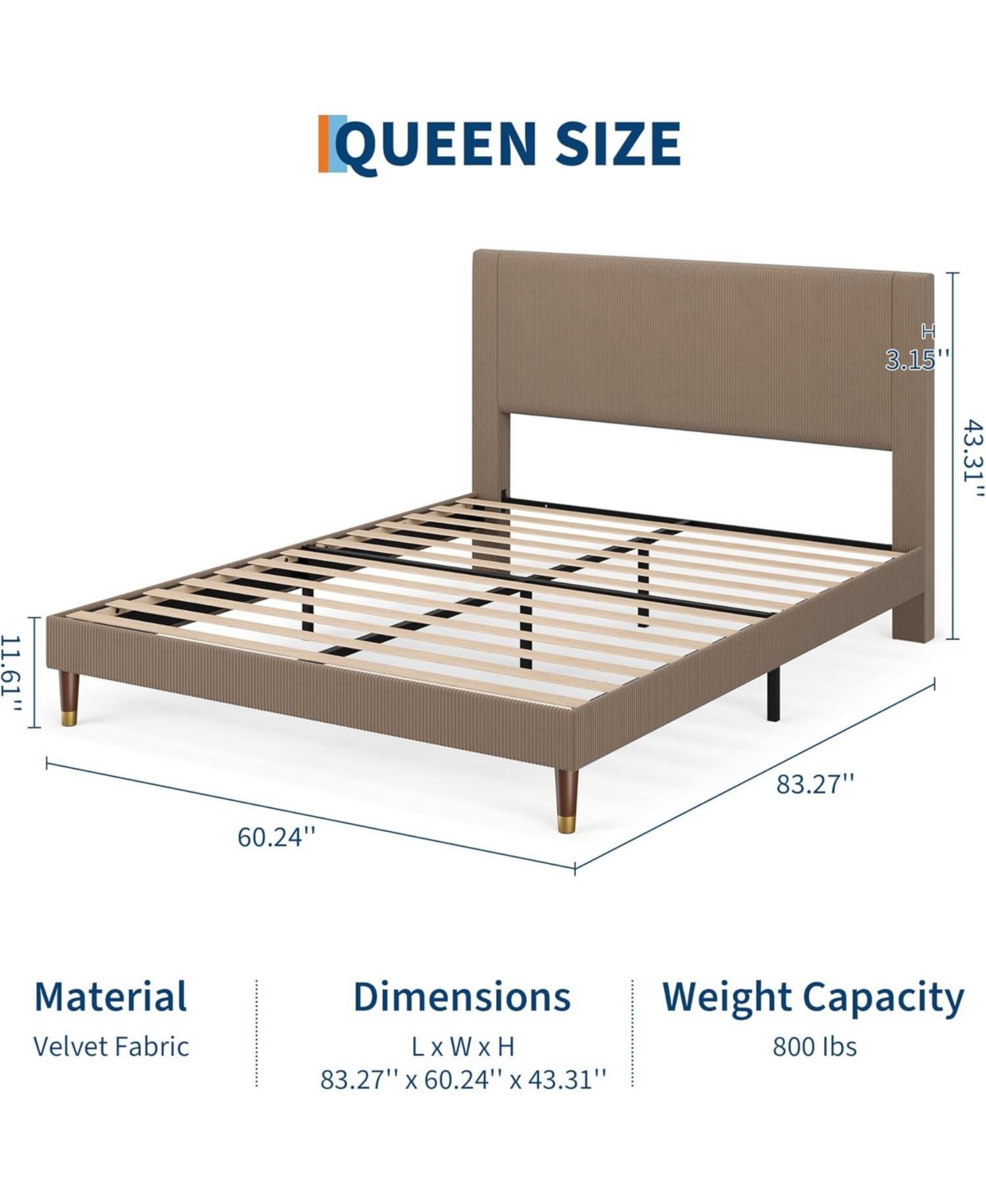 gaomon Bed Frame with Headboard, Corduroy Upholstered Platform Wooden Slats Support - No Box Spring Needed & Noise Free