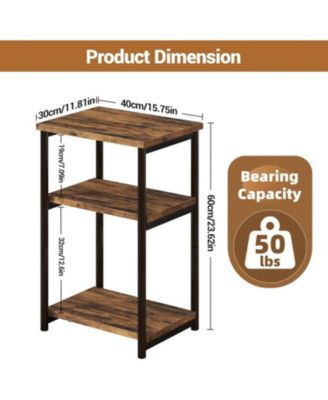 Slim 3-Tier End Table with Storage Shelves, Narrow Mobile Side Table for Small Spaces, Industrial Wood & Metal Sofa Table, Record Player St