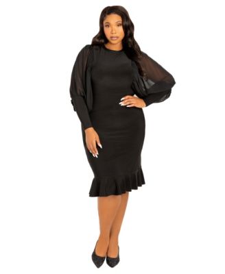 Plus Size Contrast Voluminous Sleeve Bodycon Dress