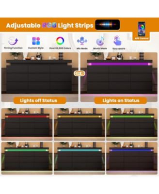 9 Drawer Dresser for Bedroom - 63” Wide Chest of Drawers with LED Light and Charging Station, Large TV Stand Multi-Function