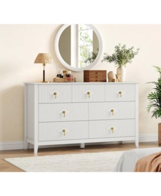 Dresser for Bedroom with 7 Drawers, Wide Modern Chest of Drawers with Metal Handle, Dresser TV Stand, Wood Drawer Organizer for Bedroom