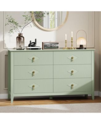 Fluted 6 Drawers Dresser for Bedroom, 54" Wide Modern Chest of Drawers with Metal Handle, Wooden Dresser Organizer for Bedroom.