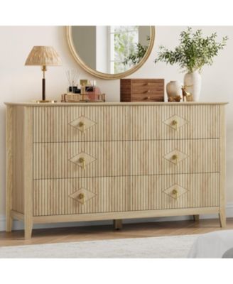 Fluted 6 Drawers Dresser for Bedroom, 54" Wide Modern Chest of Drawers with Metal Handle, Wooden Dresser Organizer for Bedroom.