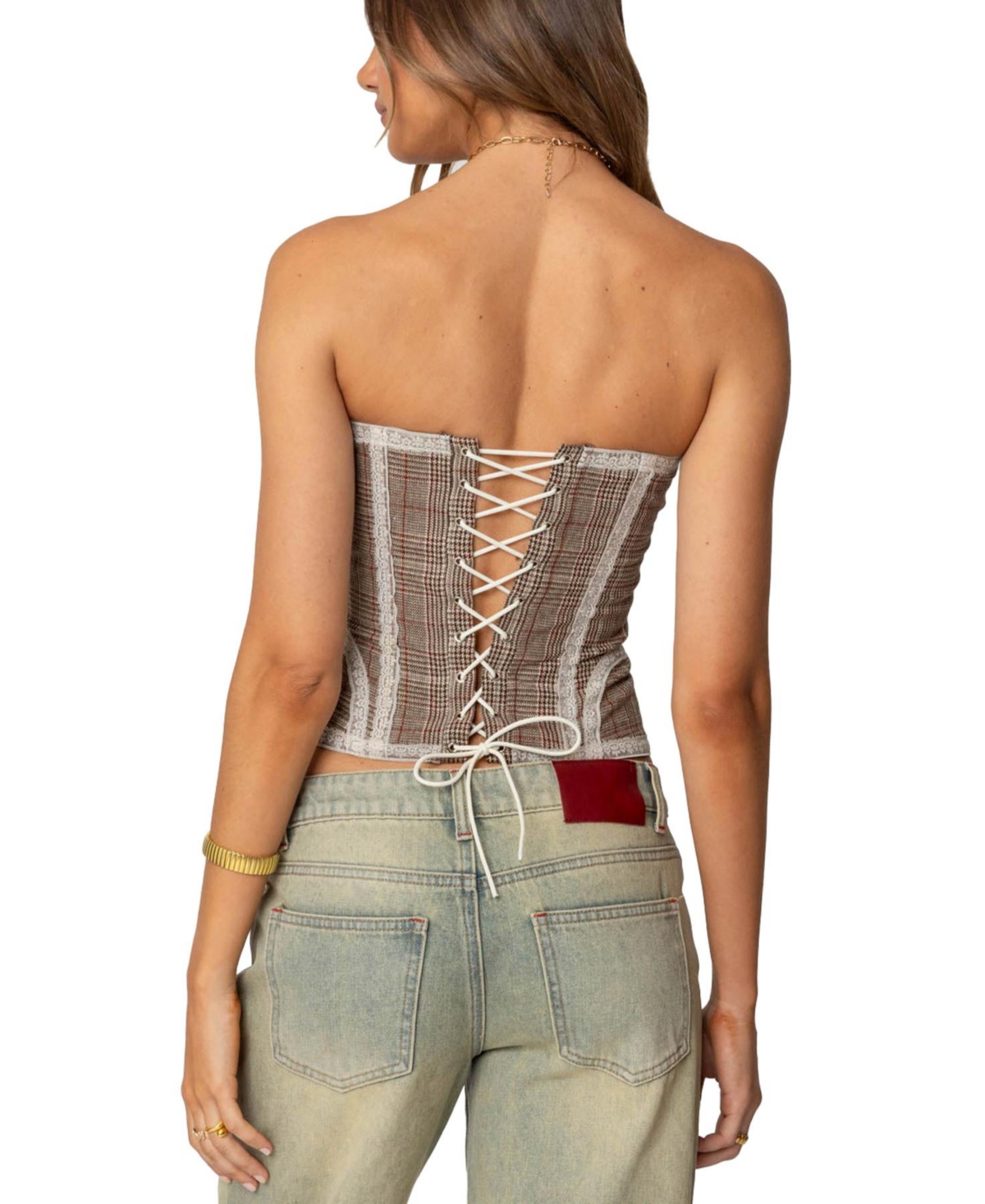 Edikted Women's Jaiden Houndstooth Plaid Corset