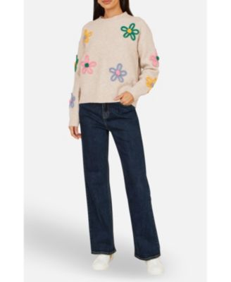 Women's Relaxed Flower Embroidered Jumper