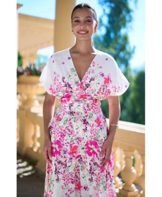 Women's Mirror Floral Print Kimono Midi Dress