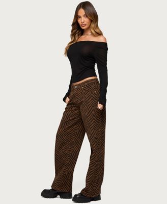 Women's Zebra Print Low Rise Baggy Jeans