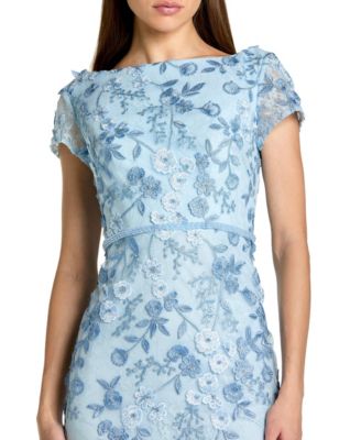 Women's Floral Applique Boat Neck Short Sleeve Gown
