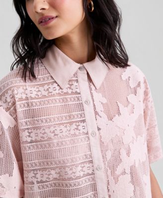 Women's Button-Front Lace Camp Shirt