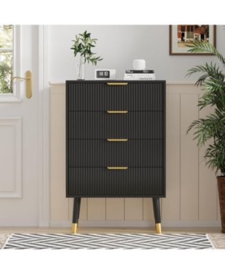 4 Drawer Dresser for Bedroom, Modern Closet Dressers Chest of Drawers, Storage Dresser Chest Cabinet Organizer Unit, Small Fluted Nightstand