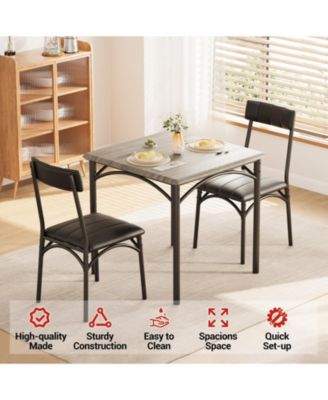 Dining Table Set, 1 Table and 2 Upholstered Chairs, for Breakfast Nooks and Small Dining Rooms, Ideal for Kitchen