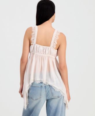 Women's Lace-Trim Handkerchief-Hem Tank Top