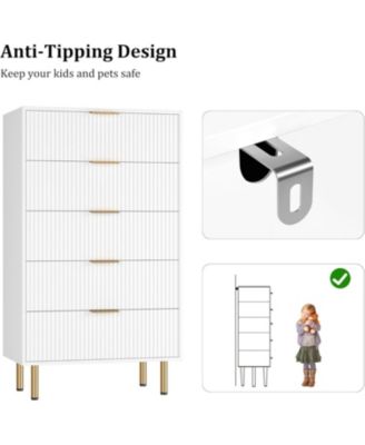 Dresser for Bedroom Chest of Drawers, Modern Wooden Wide Fluted Dresser with Drawers with Metal Handles for Living Room